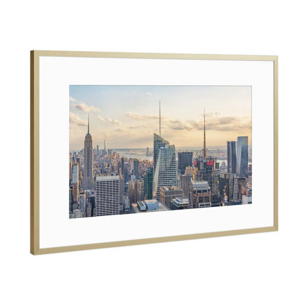 Poster mit Rahmen Gold "Gebäude Sonnenuntergang" artboxONE - Städte,Städte / New York,Reise,Architektur,Reise / Länder