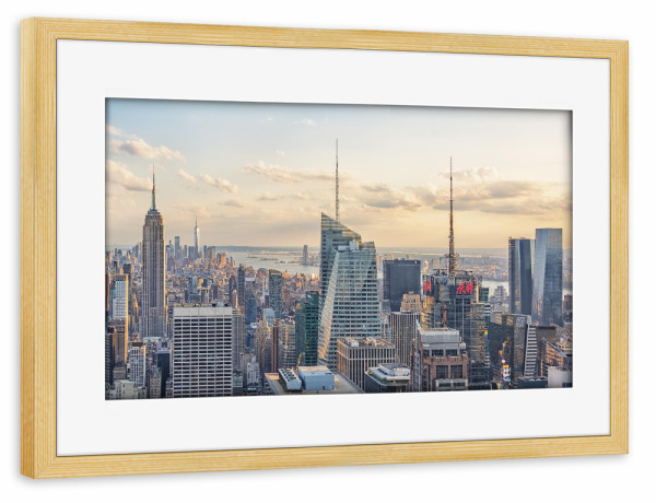 Poster mit Rahmen kiefer "Gebäude Sonnenuntergang" artboxONE - Städte,Städte / New York,Reise,Architektur,Reise / Länder