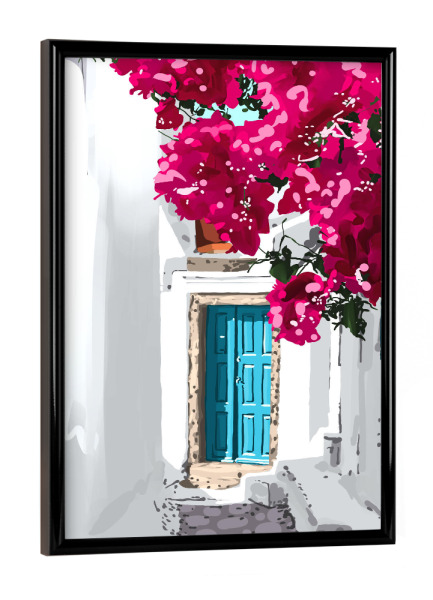 Poster mit schwarzem Rahmen "Griechisches Versteck" artboxONE - Floral,Architektur