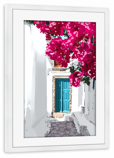Poster mit Rahmen weiß "Griechisches Versteck" artboxONE - Floral,Architektur