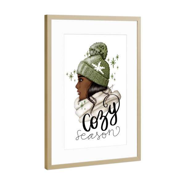 Poster mit Rahmen Gold "Weihnachts-Afro-Mädchen" artboxONE - Fashion,Weihnachten,Für Mama,Festivals