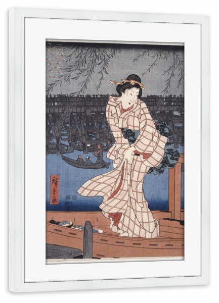 Poster mit Rahmen weiß "Abend auf dem Sumida-Fluss" artboxONE - Natur,Reise,Menschen,Reise / Strand und Meer,Reise / Asien