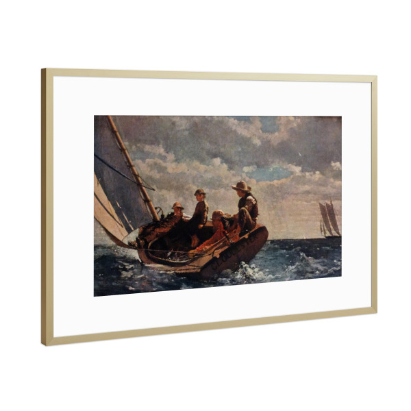 Poster mit Rahmen Gold "Winslow Homer - Breezing Up" artboxONE - Natur,Menschen,Reise / Strand und Meer