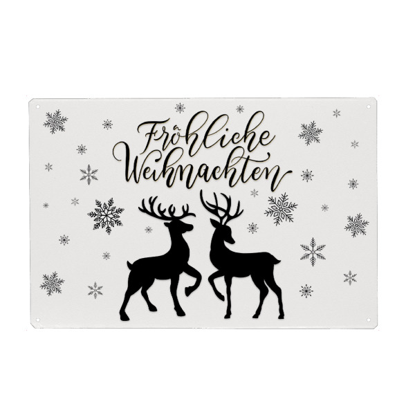 Holzbild "Frohes Fest mit Hirsch und Reh" artboxONE - Typografie,Liebe,Weihnachten