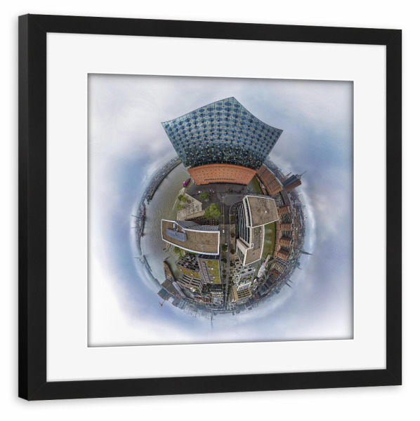 Poster mit Rahmen schwarz "Elphi Ostwand - Kleiner Planet" artboxONE - Städte,Städte / Hamburg,Reise,Architektur,Reise / Länder