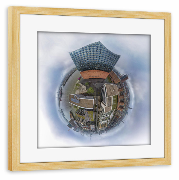 Poster mit Rahmen kiefer "Elphi Ostwand - Kleiner Planet" artboxONE - Städte,Städte / Hamburg,Reise,Architektur,Reise / Länder