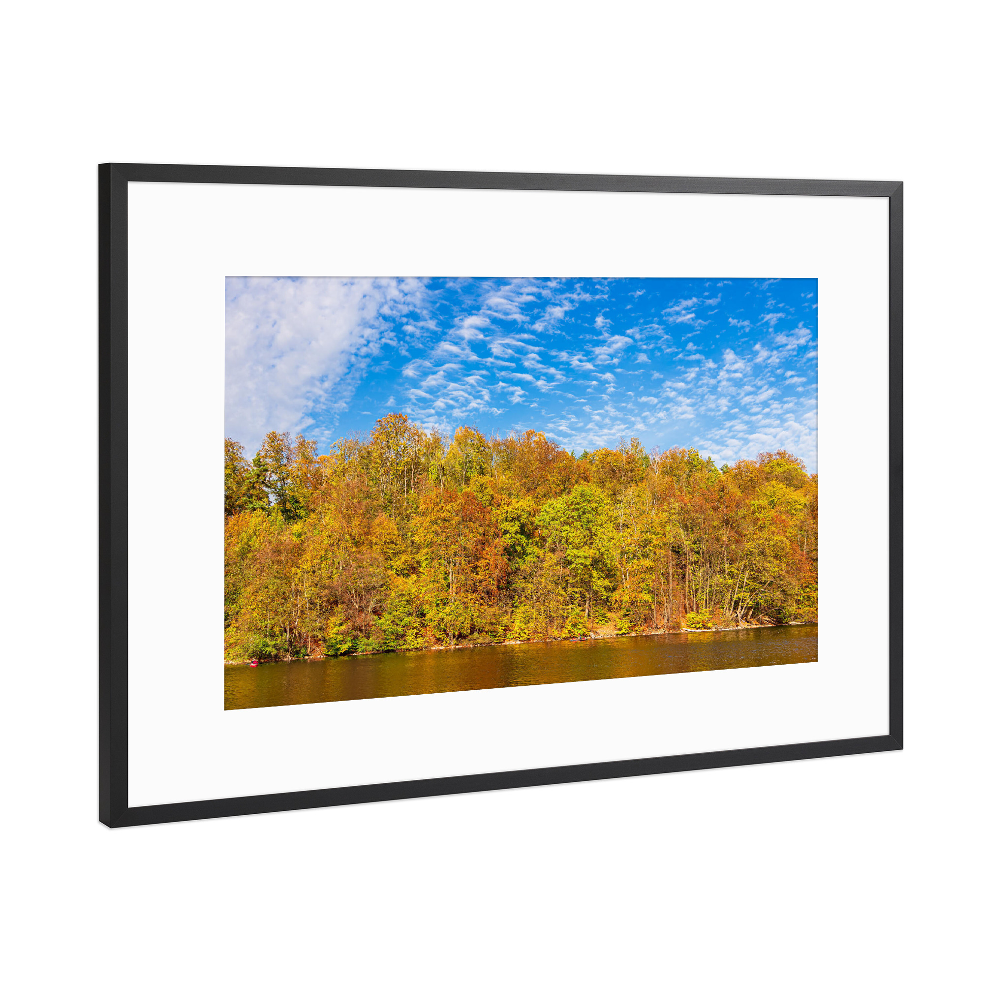 Poster mit Rahmen Schwarz (Metallic) "See und Wald im Herbst" artboxONE - Natur,Reise