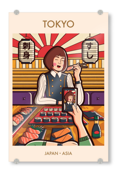 Acrylglasbild "Mädchen in Tokyo" artboxONE - Essen & Trinken,Menschen,Fashion,Städte / Tokio - Essen,Sushi,Japan,Tokio,Frau,Mädchen,Stadt