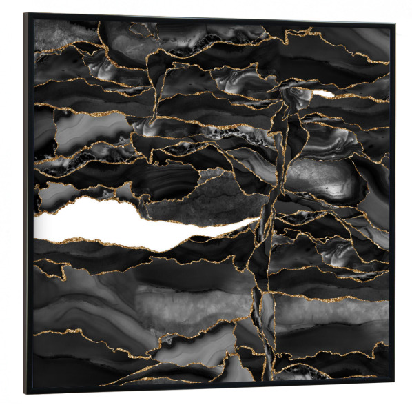 Poster mit schwarzem Rahmen 30x30 cm "Schwarzer und goldener Achat" artboxONE - Abstrakt