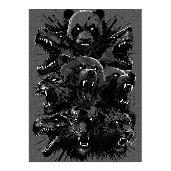 Puzzle Ravensburger "Wilde Tiere" artboxONE - Tiere - Pandabär,Grizzlybär,Weißer hai,Hai,Fisch,Leopard,Tiger,Velociraptor,T-rex,Dinosaurier,Tiere