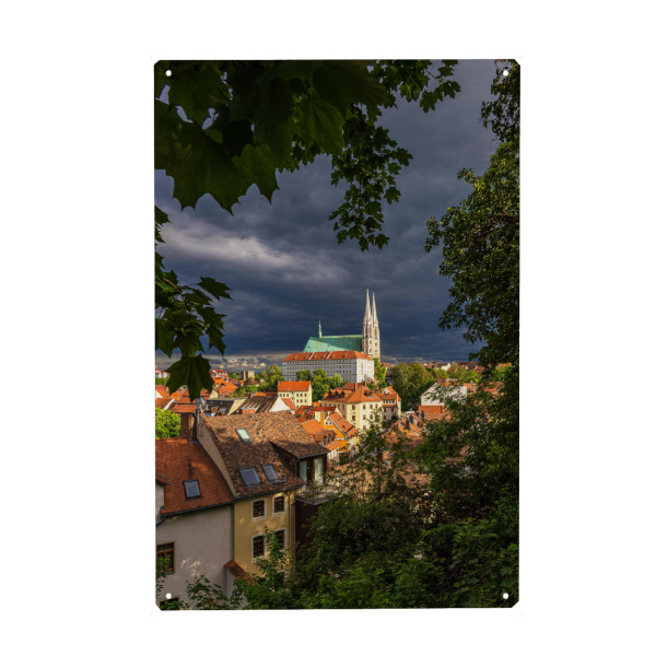 Holzbild "Bäume, Häuser, Kirche" artboxONE - Reise,Architektur,Städte / Weitere