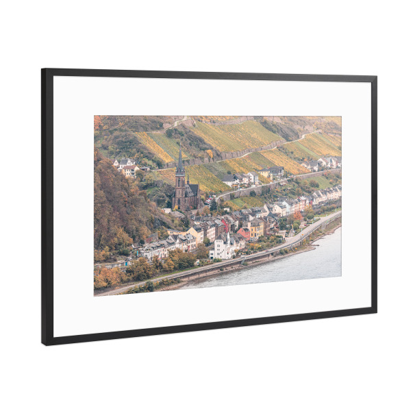 Poster mit Rahmen Schwarz (Metallic) "Lorchhausen" artboxONE - Städte,Reise