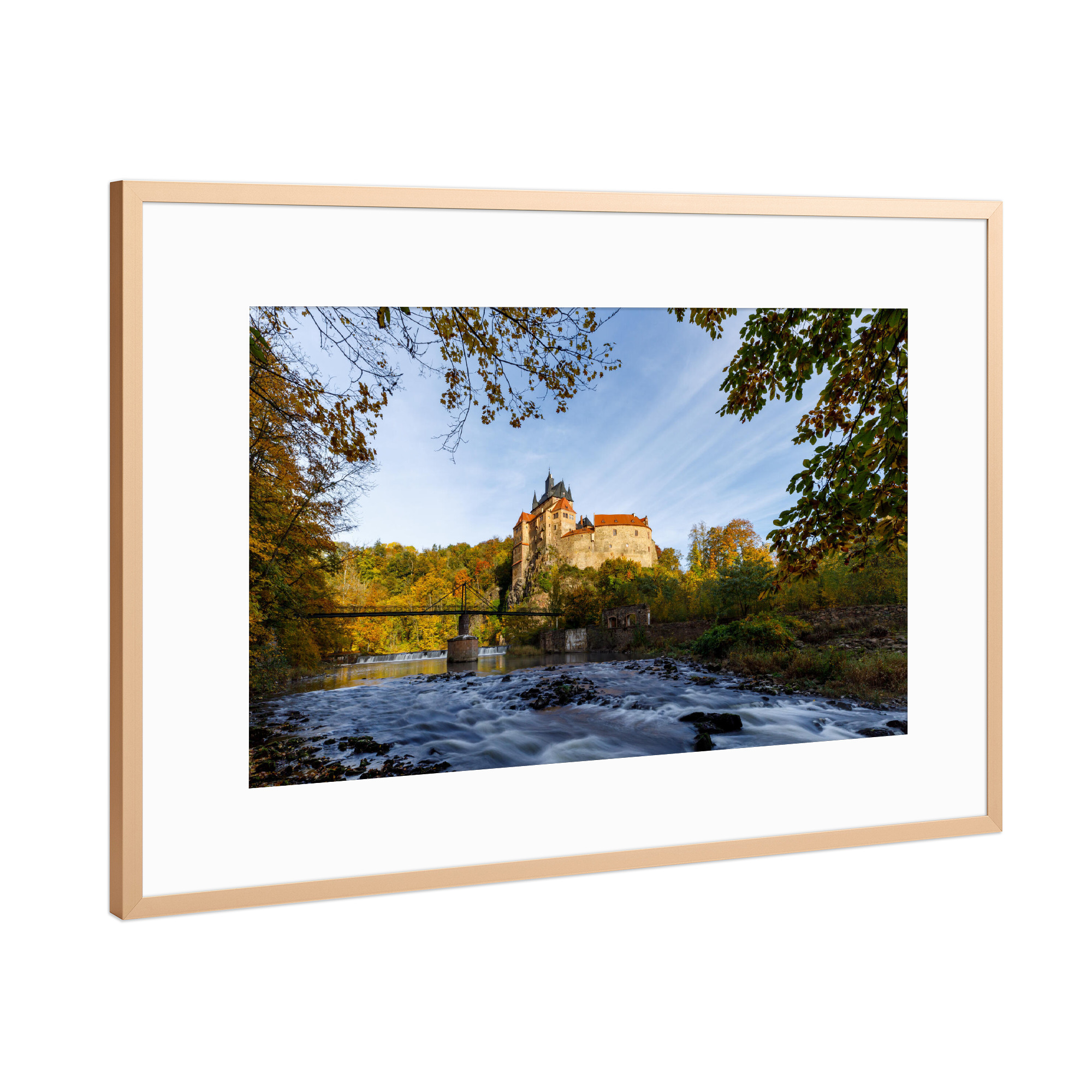 Poster mit Rahmen Kupfer "Burg Kriebstein am Morgen" artboxONE - Natur,Architektur