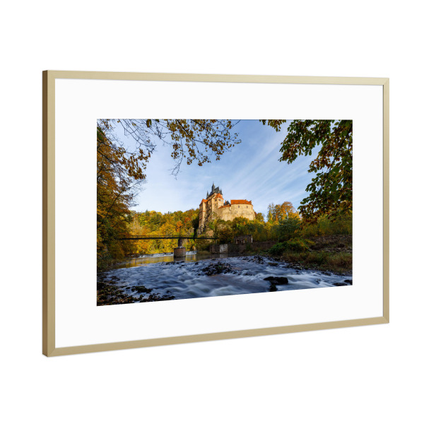 Poster mit Rahmen Gold "Burg Kriebstein am Morgen" artboxONE - Natur,Architektur