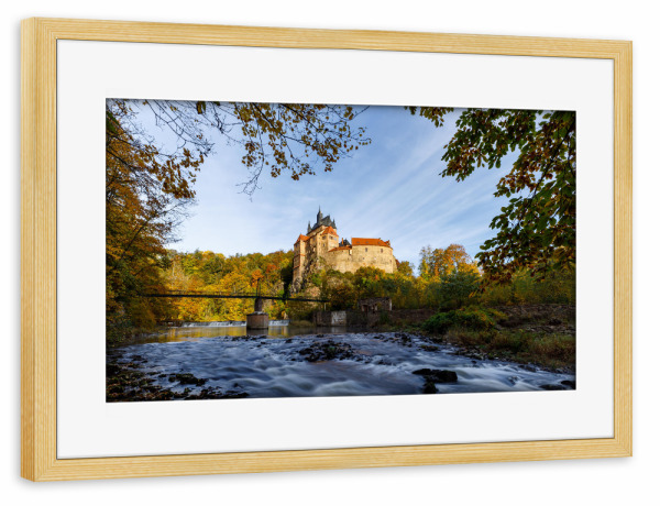 Poster mit Rahmen kiefer "Burg Kriebstein am Morgen" artboxONE - Natur,Architektur