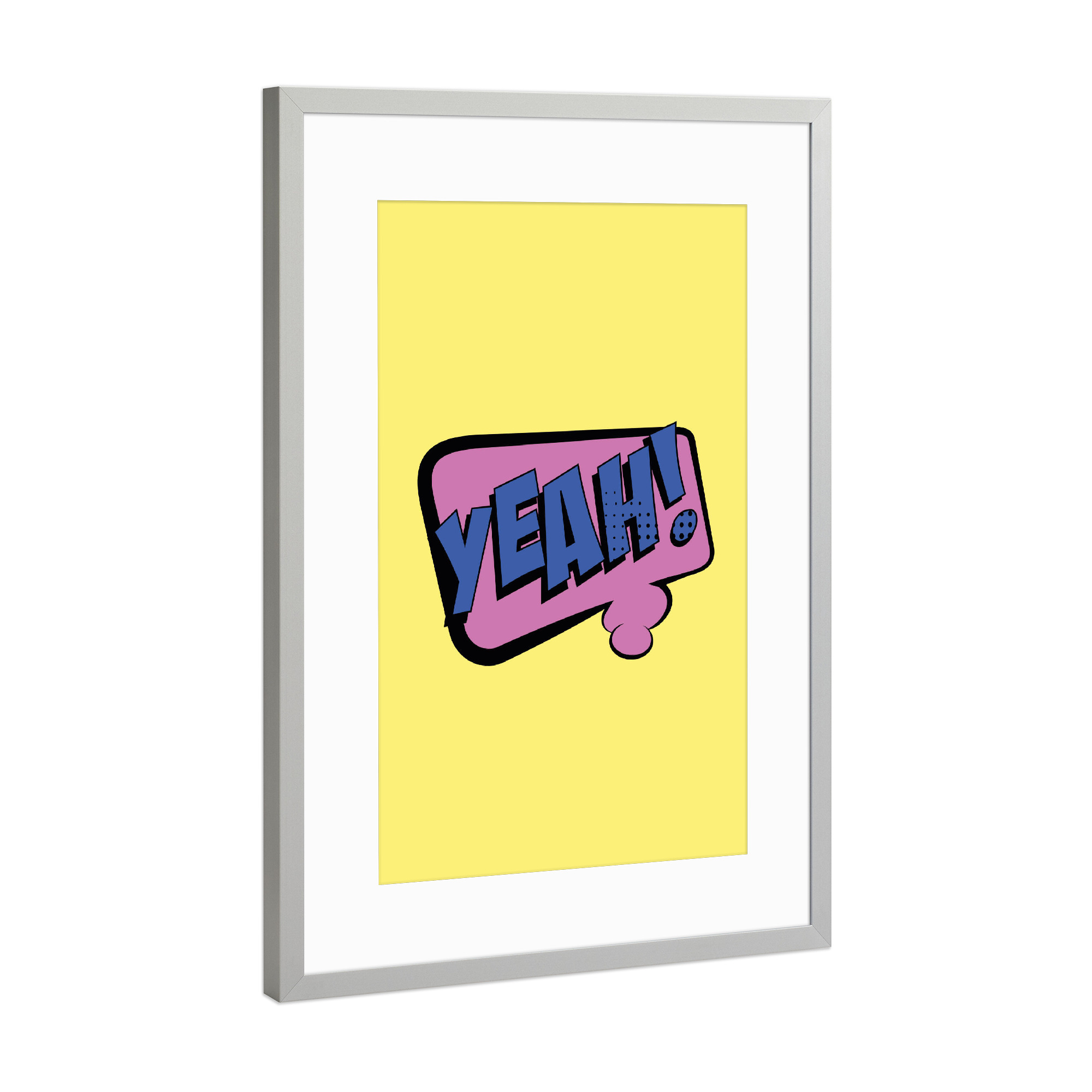 Poster mit Rahmen Silber "YEAH bubble" artboxONE - Comic - Poppart,Popart,Art,Pop,Pop art,Yeah,Bubble,Colour,Colourful,Yellow,Gelb,Rosa,Blue,Blau