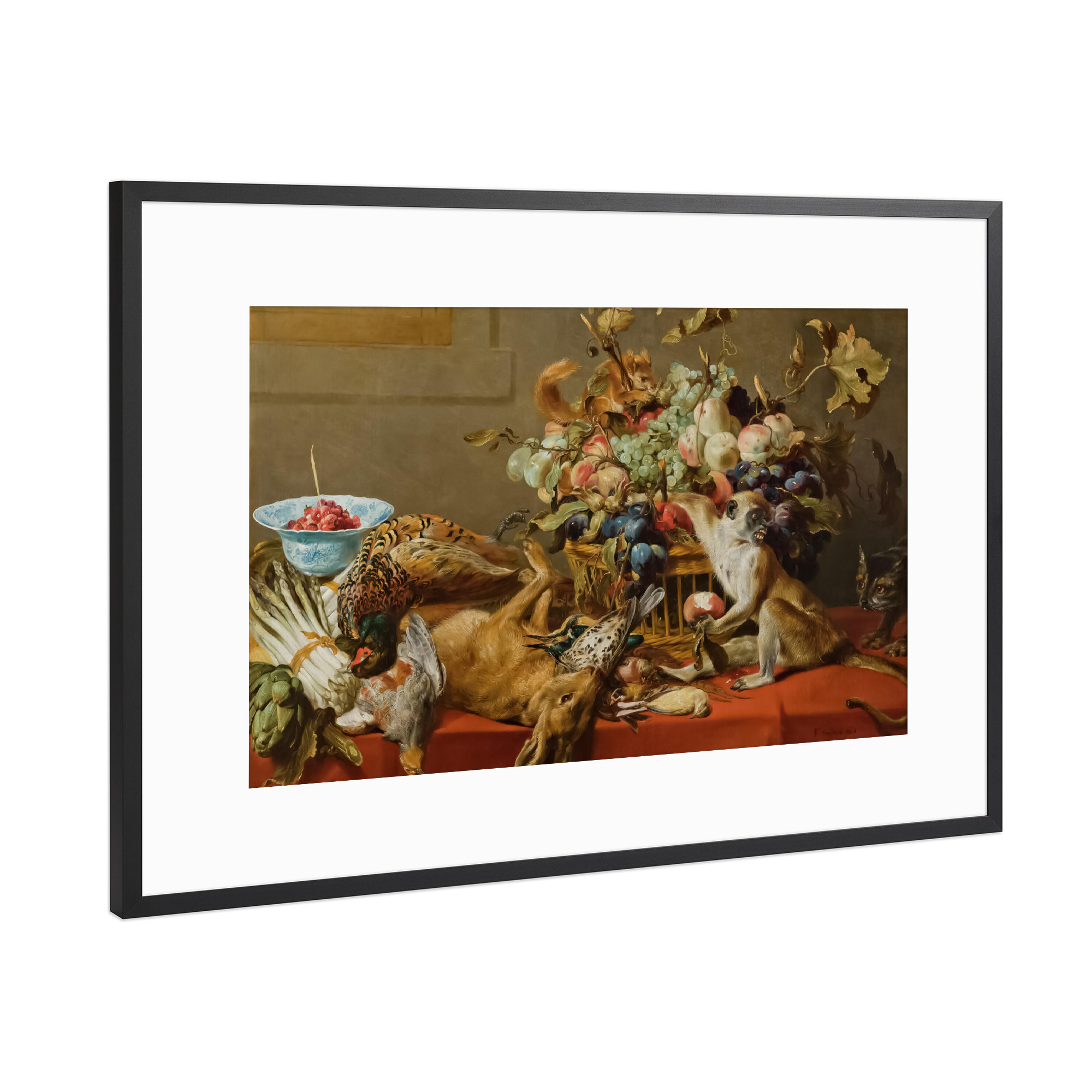 Poster mit Rahmen Schwarz (Metallic) "Obst, totes Wild und Gemüse" artboxONE - Natur,Floral,Tiere