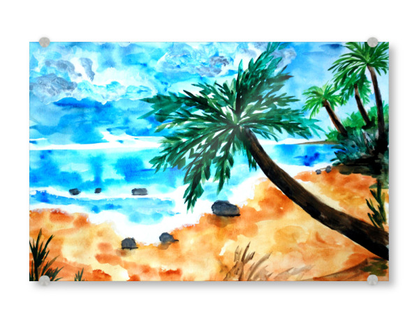 Acrylglasbild "Tropischer Sandstrand mit Palmen" artboxONE - Natur,Reise,Reise / Strand und Meer