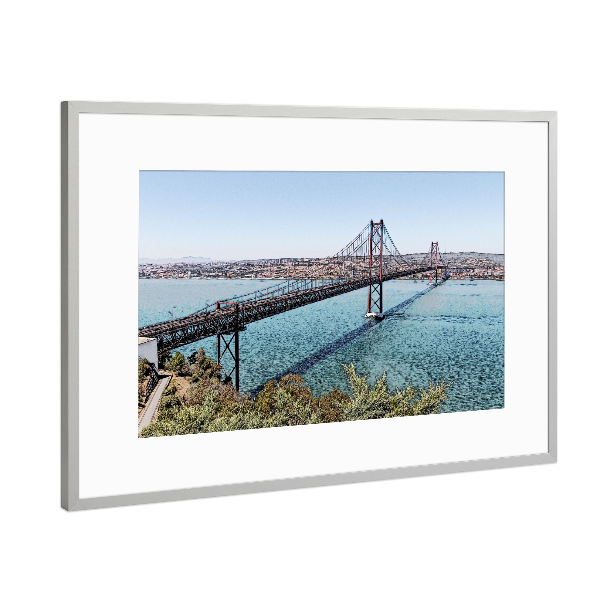 Poster mit Rahmen Silber "Ponte 25 de April in Lisabon" artboxONE - Natur,Reise,Architektur