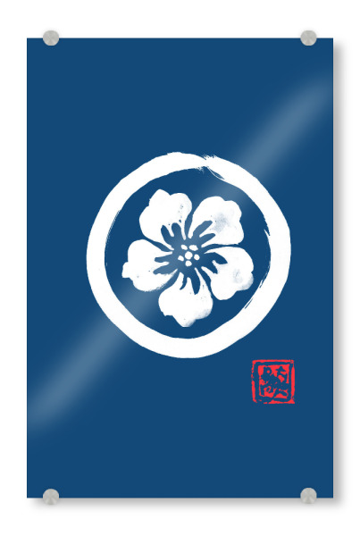 Acrylglasbild "Hibiskus-Logo blau" artboxONE - Reise,Floral,Reise / Asien - Hibiskus,Sumie,Japan,Floral,Blume