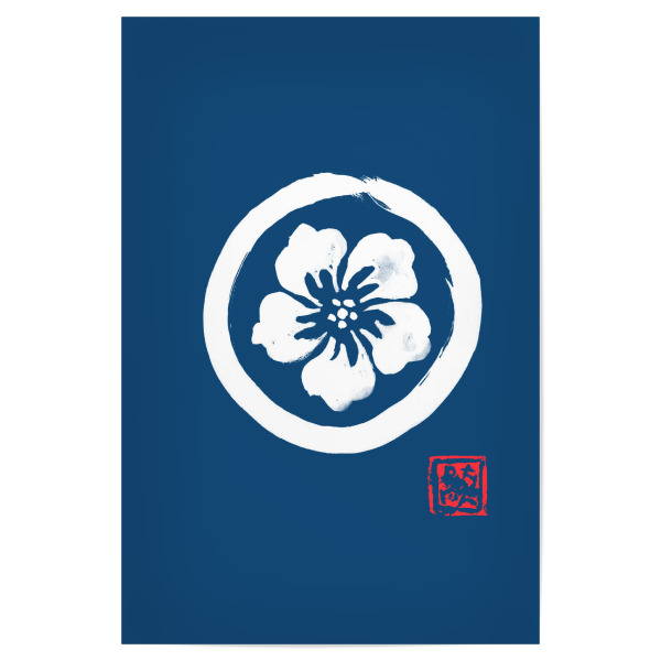 Poster "Hibiskus-Logo blau" artboxONE - Reise,Floral,Reise / Asien - Hibiskus,Sumie,Japan,Floral,Blume