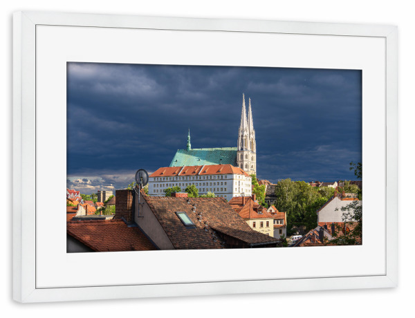 Poster mit Rahmen weiß "Wolken, Peterskirche, Häuser" artboxONE - Reise,Architektur,Städte / Weitere