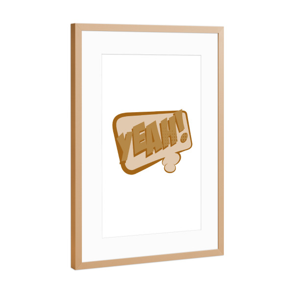 Poster mit Rahmen Kupfer "YEAH bubble - beige" artboxONE - Comic - Poppart,Popart,Pop art,Bubble,Yeah,Comic,Art,Beige,Braun,Brown,White,Weiß