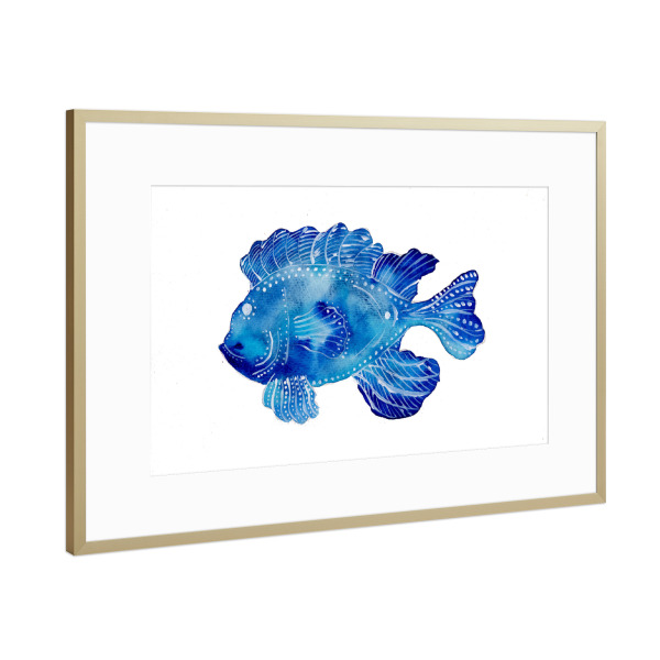 Poster mit Rahmen Gold "Blauer Fisch Tribal Tattoo" artboxONE - Natur,Tiere,Unterwasser