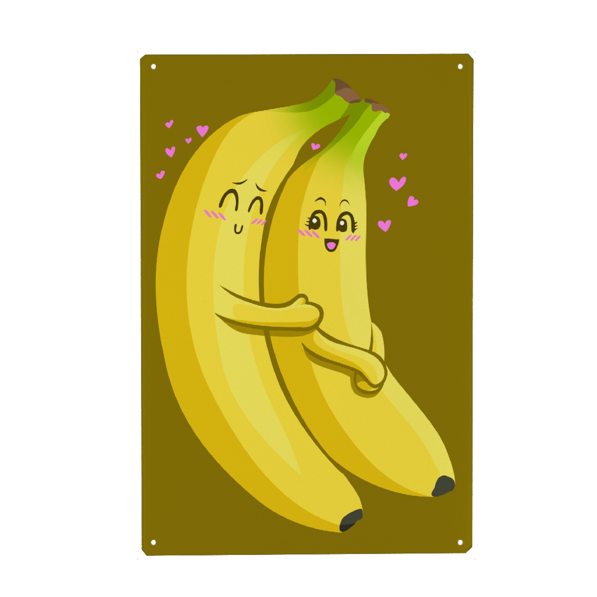 Metall Poster "Umarmung von Bananen" artboxONE - Essen & Trinken - Banane,Liebe,Tag der liebe,Paar,Freunde,Vater,Mama,Obst,Umarmung,Glück,Kawaii,Süß