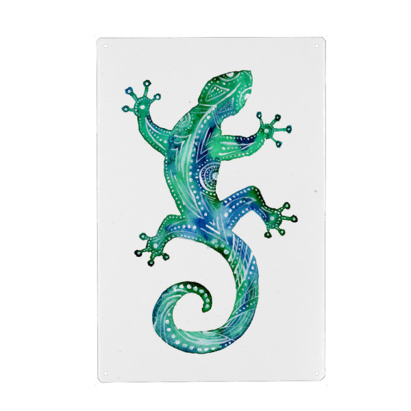 Metall Poster "Türkiser Gecko Tribal Tattoo" artboxONE - Natur,Für Kinder,Tiere