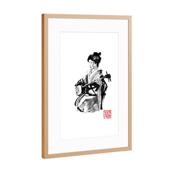 Poster mit Rahmen Kupfer "Geisha-Shamisen-Spieler" artboxONE - Menschen,Reise / Asien - Geisha,Sumie,Japan,Shamisen