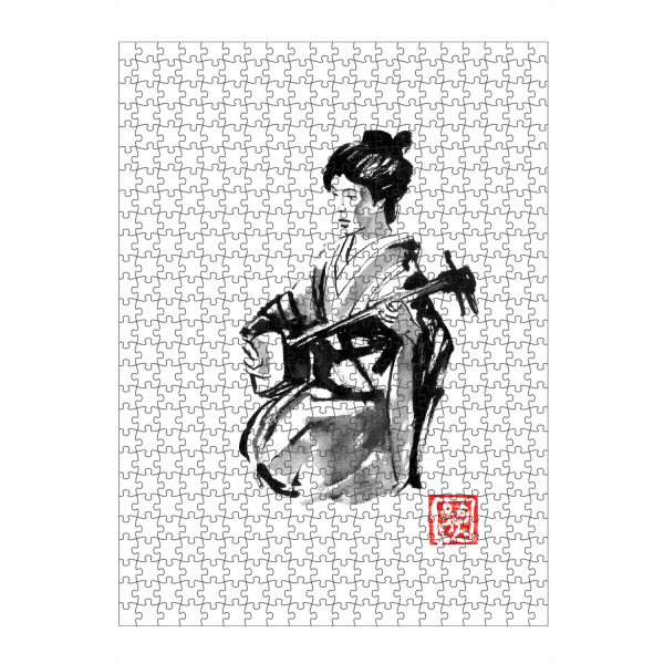 Puzzle Ravensburger "Geisha-Shamisen-Spieler" artboxONE - Menschen,Reise / Asien - Geisha,Sumie,Japan,Shamisen - Bild geisha