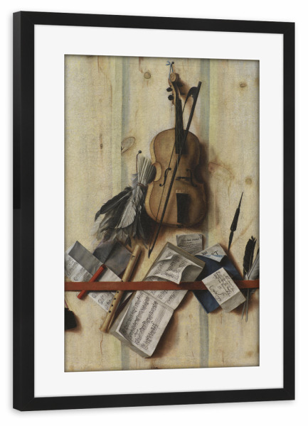 Poster mit Rahmen schwarz "Violine, Notenbuch und Flöte" artboxONE - Musik