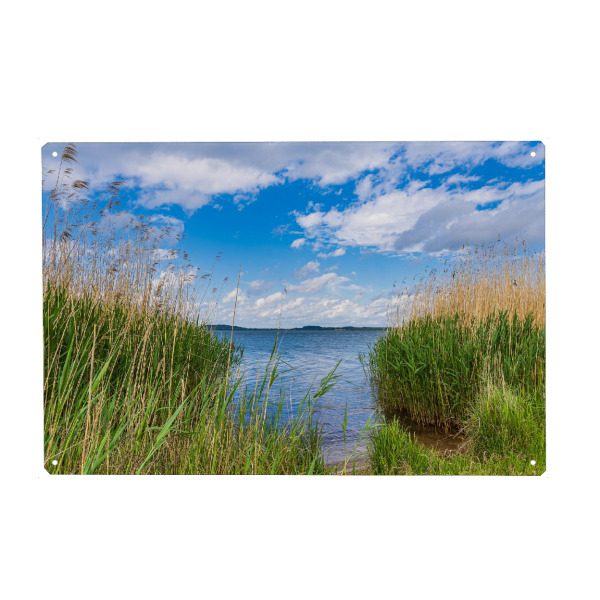 Holzbild "See, Wolken, Schilf" artboxONE - Natur,Reise