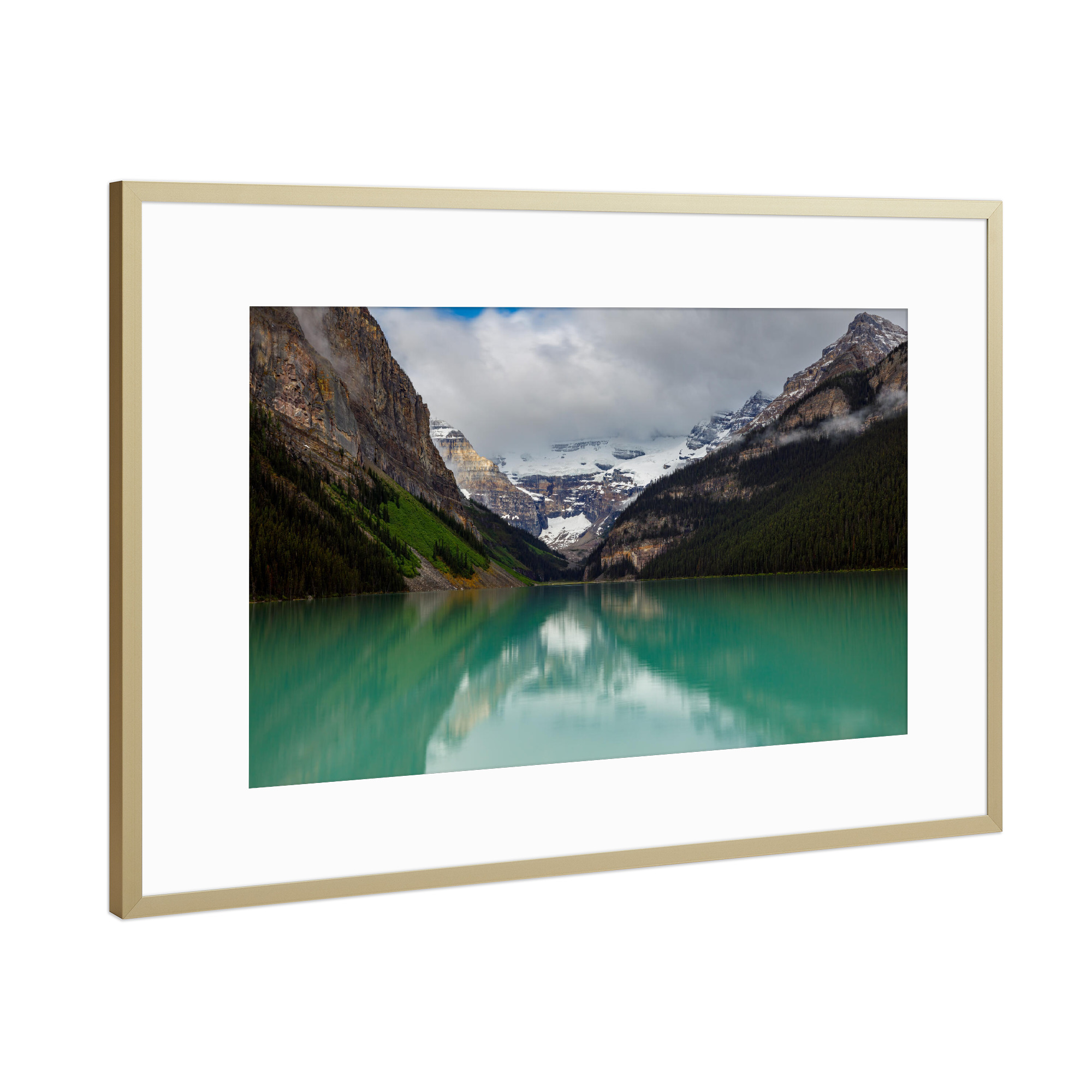 Poster mit Rahmen Gold "Lake Louise in Kanada" artboxONE - Natur,Reise - Kanada,Rocky mountains,Lake louise,Bergsee,Banff,Berge,Landschaft,Natur,See