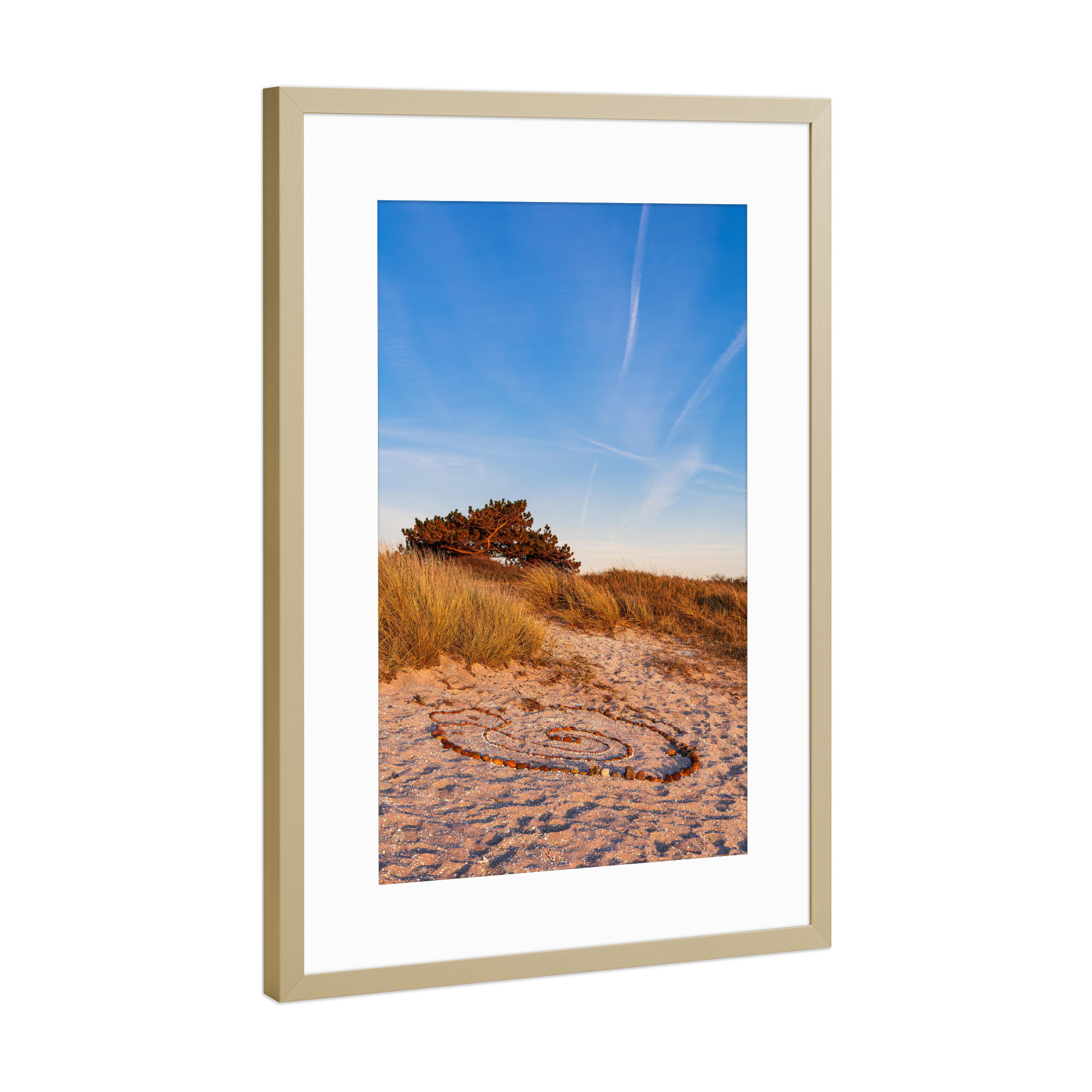 Poster mit Rahmen Gold "Strand, Steinkreis, Düne" artboxONE - Natur,Reise,Reise / Strand und Meer