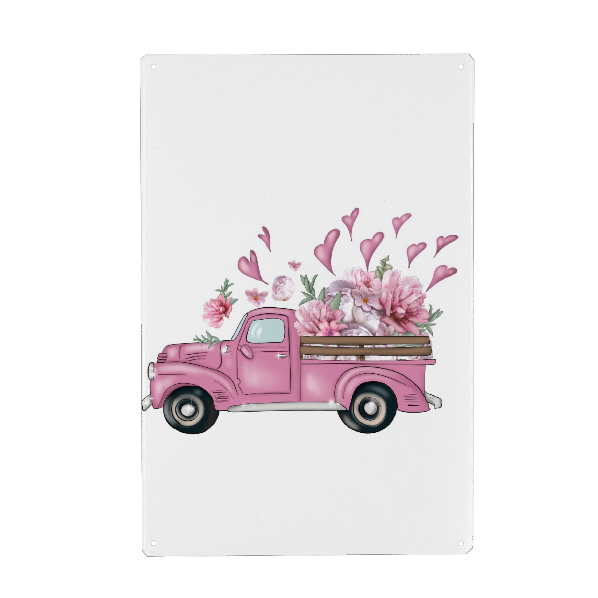 Holzbild "Rosa LKW mit Blumen und Herzen" artboxONE - Natur,Automobile,Fashion,Buchstaben,Für Mama