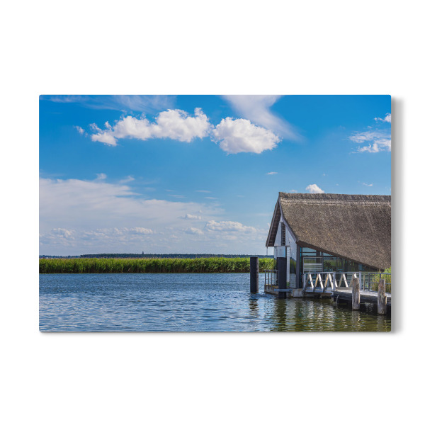 Galerie-Print "Haus, Bodden, Schilf, Wolken" 30x20 cm artboxONE
