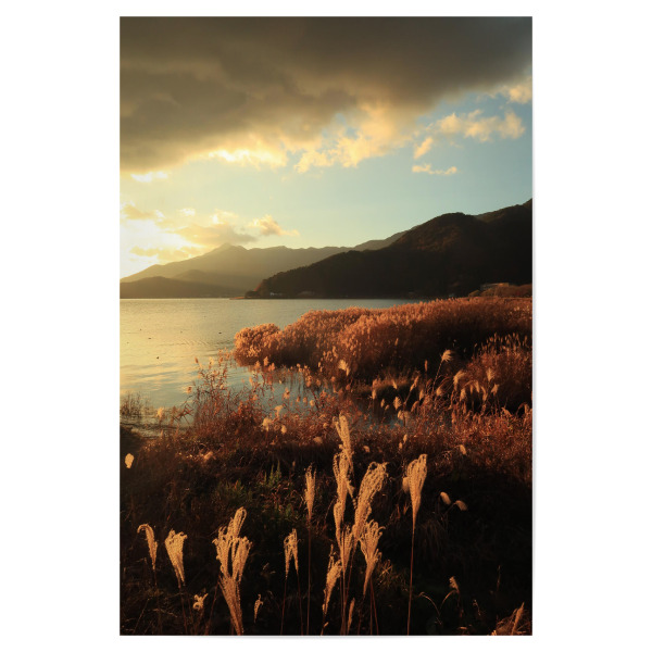 Poster 30x20 cm "Sonnenuntergang Fuji fünf Seen" artboxONE - Natur,Reise - See,Berg,Sonnenuntergang,Sepia