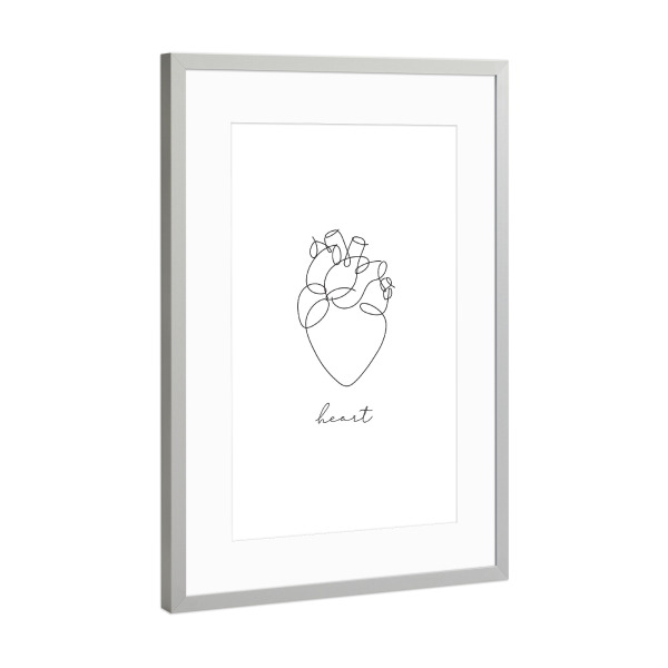 Poster mit Rahmen Silber "Herz-Stiftlinie" artboxONE - Streetart,Für Mama,Für Papa