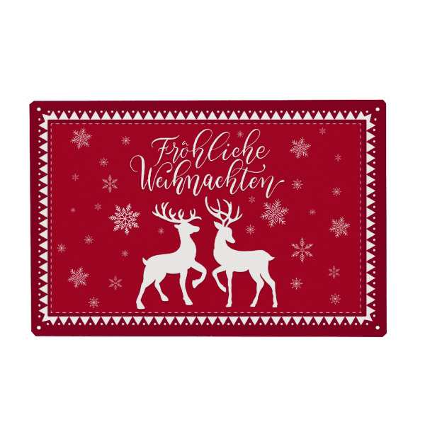 Metall Poster "Weihnachten mit Hirsch und Reh" artboxONE - Typografie,Tiere,Weihnachten