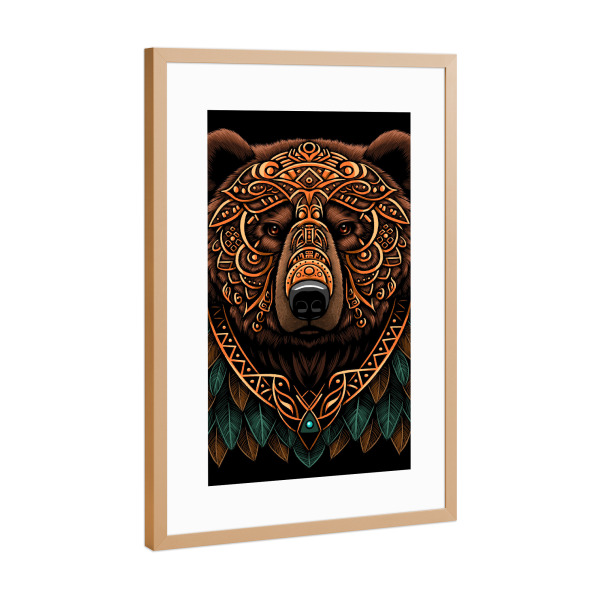 Poster mit Rahmen Kupfer "Bear Grizzly Stammeshäuptling" artboxONE - Tiere,Comic