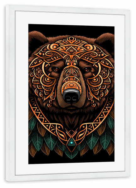 Poster mit Rahmen weiß "Bear Grizzly Stammeshäuptling" artboxONE - Tiere,Comic
