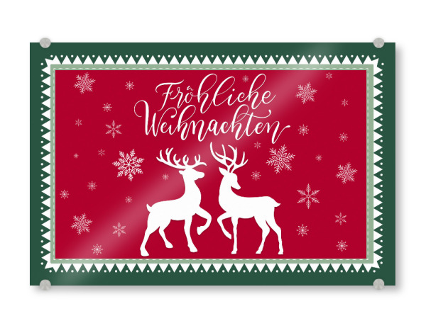 Acrylglasbild "Frohe Weihnachten in Grün-Rot" artboxONE - Typografie,Tiere,Weihnachten