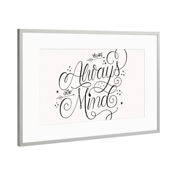 Poster mit Rahmen Silber "Ich denke immer an dich" artboxONE - Typografie,Musik,Liebe