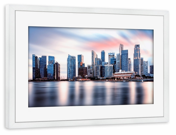 Poster mit Rahmen weiß "Marina Sonnenuntergang" artboxONE - Reise,Architektur,Reise / Asien,Reise / Länder,Städte / Singapur