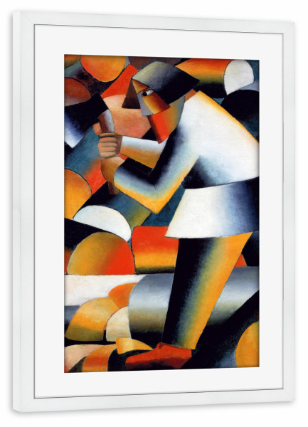 Poster mit Rahmen weiß "Der Holzfäller" artboxONE - Abstrakt,Menschen,Geometrie,Männer