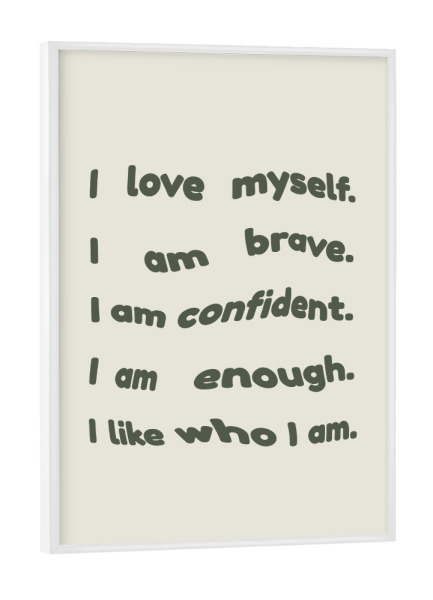 Poster mit weißem Rahmen "Who I am" artboxONE - Typografie,Menschen - Menschen,Typo,Typografie,Minimalismus,Motivation,Selbstliebe,Selbstvertrauen