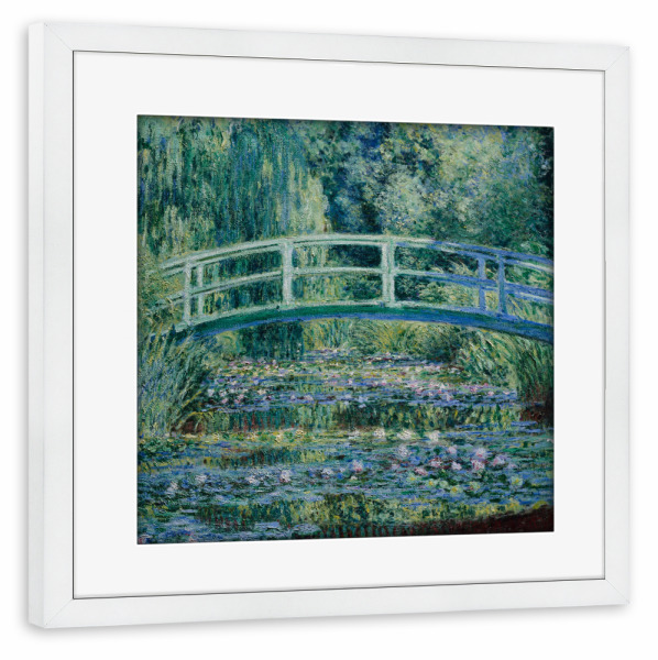 Poster mit Rahmen weiß "Seerosen und japanische Brücke" artboxONE - Natur,Floral