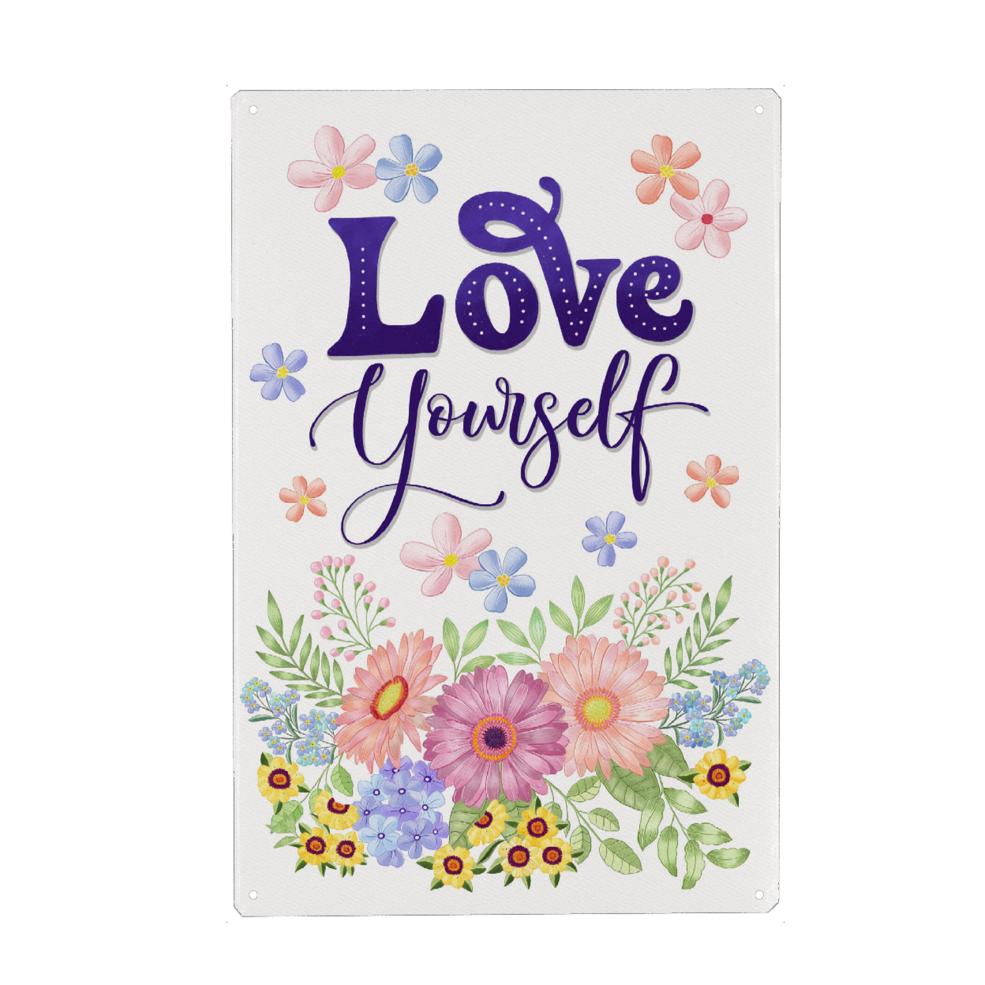 Metall Poster "Love Yourself. Mit Blumen" artboxONE - Typografie,Floral,Liebe